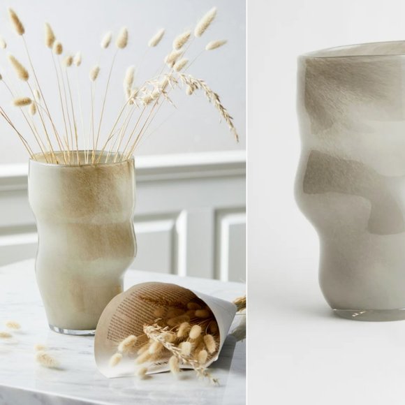 New West Elm XL Boho Gray Glass Abstract Asymmetrical Flower Vase Home Décor 10” - Picture 3 of 12